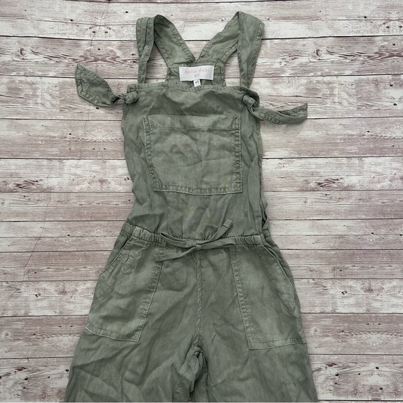 Bella Dahl Girls Knotted Olive Green Tencel Tie Waist Overalls - Picture 3 of 7